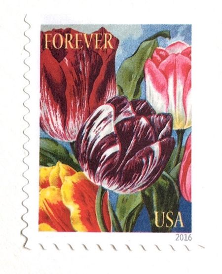 100 Forever Tulip Stamps Unused Vintage Print Tulips Postage // Spring Jewel Tone Spring Garden Stamps for Mailing